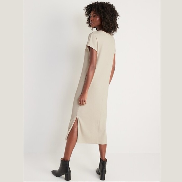 Old Navy Rib-Knit Midi Shift Dress, Oatmeal, Size L | 3317 - Picture 2 of 10